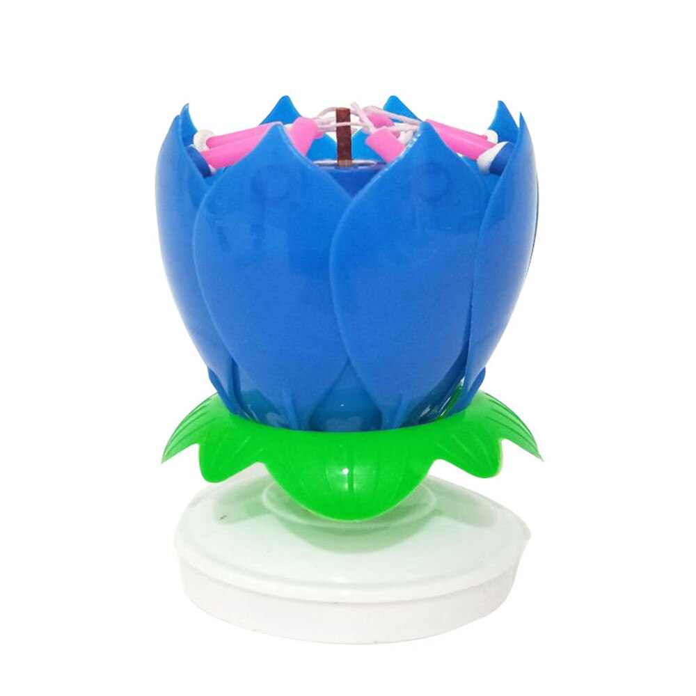 Electronic Birthday Candles Double Lotus Music Blossom Rotating Cake Candle Party Decoration Candle For Birthday Innovative: Blue
