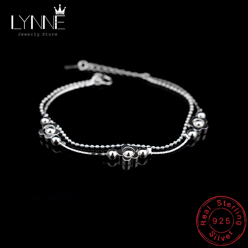 New Fashion Plum Blossom Del Braccialetto Del Pendente 925 Sterling Silver Doppio Strato Catena di Lucky Fiore Braccialetti Con Ciondoli Monili Delle Donne del Regalo