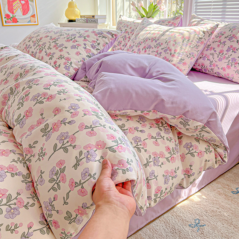 1 Stück lila Lavendel bedruckter Bettbezug Einzel-/Königin-/König-Größe-Bettbezug für Doppelbett, Blumen-Housse de Couchette220 x 240 cm: 210*210cm / Braun