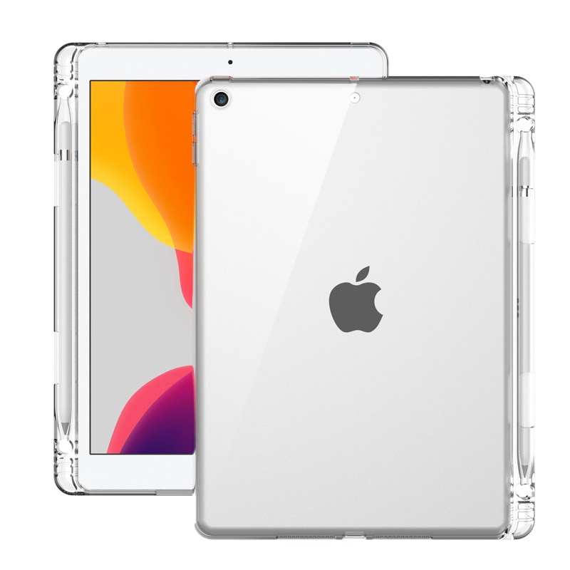 Couvercle Transparent Pour iPad 10.2 7 8 Mini 2 3 4 5 9.7 Pro 10.5 11 2 3 4 Avec Porte-Crayon TPU Arrière En Silicone Étui Pour Tablette