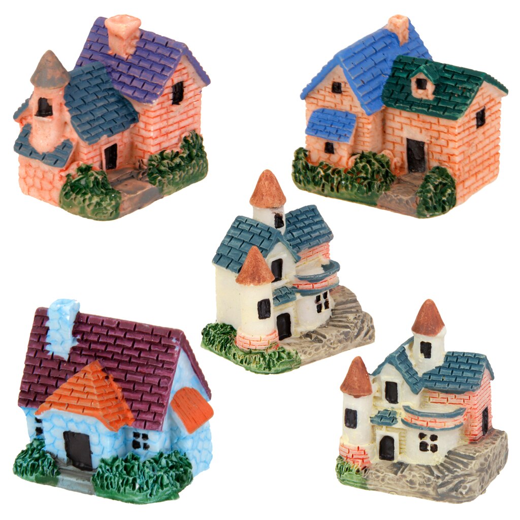 1 Set Van 5 Europese Villa Miniatuur Poppenhuis Bonsai Craft Fairy Garden Glazen Vaas Decor Hars Tuin Standbeeld Voor Micro landschap