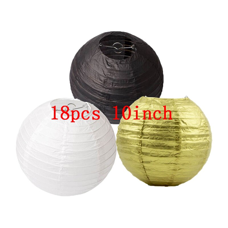 Ipalmay Goud Zwart en Wit Opknoping Ronde Papieren Lantaarns 8-10inch voor Wedding Baby Shower Evenementen Verjaardagsfeestje indoor Outdoor: 18pcs 10inch mix