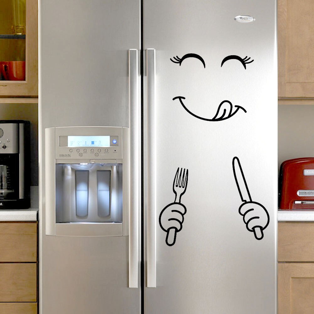 Cute Sticker Fridge Happy Delicious Face Kitchen Fridge Wall Refrigerator Vinyl Stickers Art Wall Decal Home Decor Oct: B
