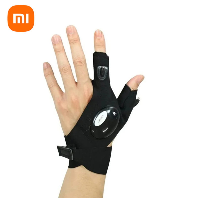 Xiaomi led lommelygte lysende løbehandsker vandtæt cykling camping vandreture redningshandske lampe belysning fingerløse handsker: Blå