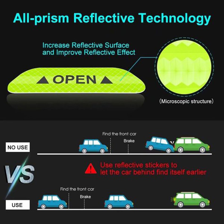 4 sztuk/zestaw drzwi samochodu odblaskowe naklejki drzwi naklejki naklejka taśma ostrzegawcza znak wywieszka z napisem "otwarty" informacja o bezpieczeństwie akcesoria samochodowe zewnętrzne