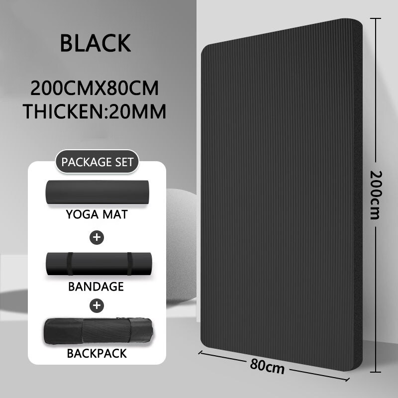 20MM Extra espesar antideslizante de la aptitud de los hombres de alta densidad esterillas de Yoga para ejercicio para gimnasio casa Fitness ejercicio de la gimnasia: 200 80 2CM Black