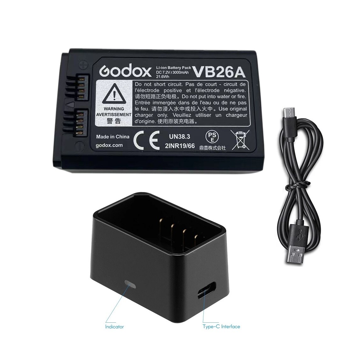 Godox VC26 VB26 VB26A Dc 3000Mah 21.6Wh Usb Vervanging Li-Ion Batterij Oplader Voor Godox V860III V1 V850III Flash Speedlite