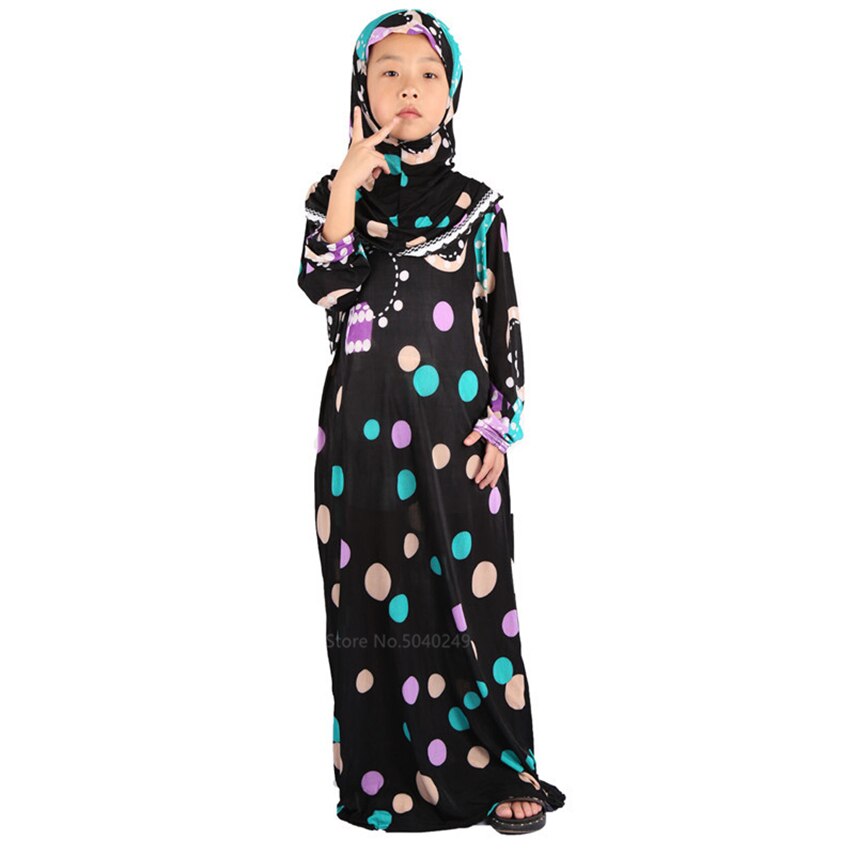 Muslimsk abaya dubai børn kaftan hijab kjole slamic tøj 12 farver tilfældigt baby pige tøj lang kjortel kalkun tøj til kvinder