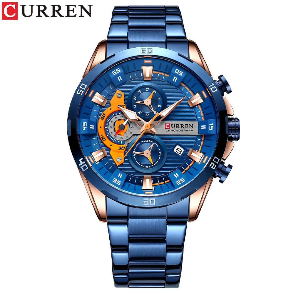 CURREN montres en acier inoxydable pour hommes créative cadran lumineux avec chronographe horloge mâle montres décontractées: Rose