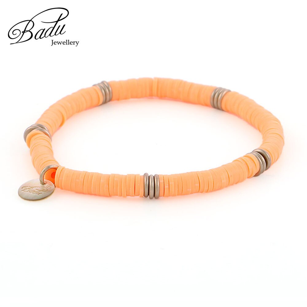 Pulseira de contas de argila e badu, bracelete com berloque de polímero e argila, boho, joia para mulheres, dia das bruxas, bracelete: 28001