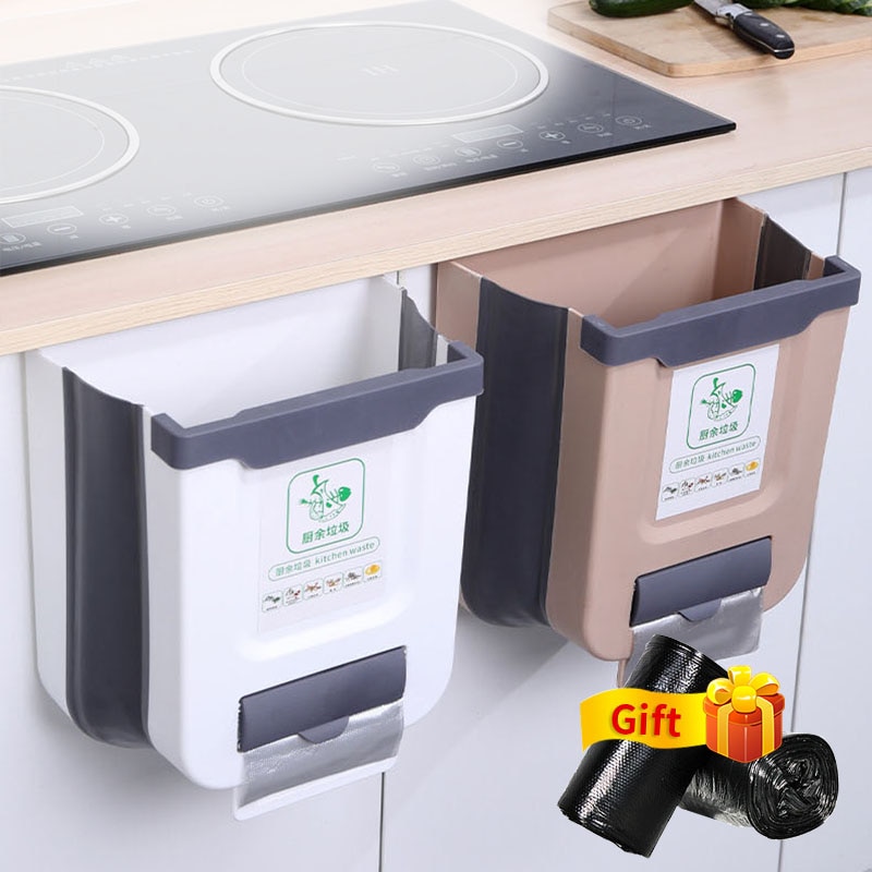 Kitchen Trash Can Foldable Portable Car Trash Can For Bathroom Kitchen Cabinet Door Wall-mounted Kitchen Storage
