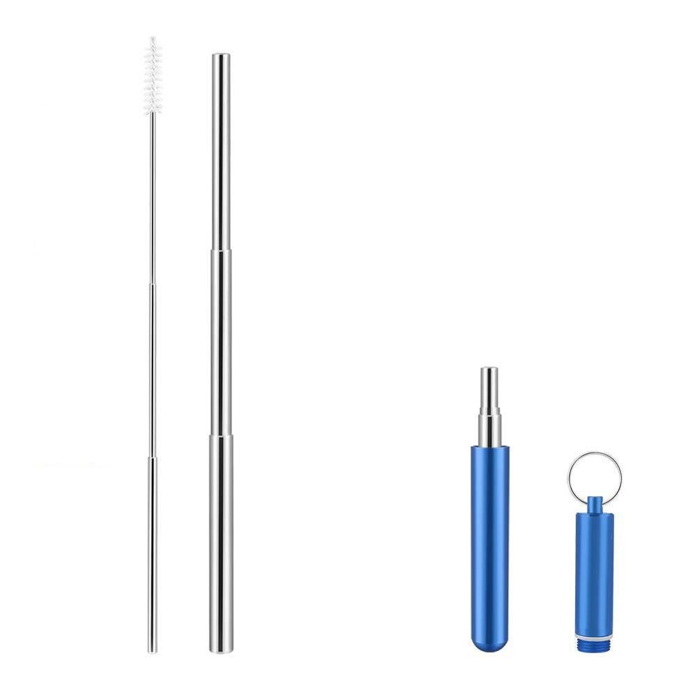 Pajilla de Metal plegable portátil, plegable, reutilizable, Pajita para beber, pajitas de acero inoxidable, accesorios para Bar: Blue