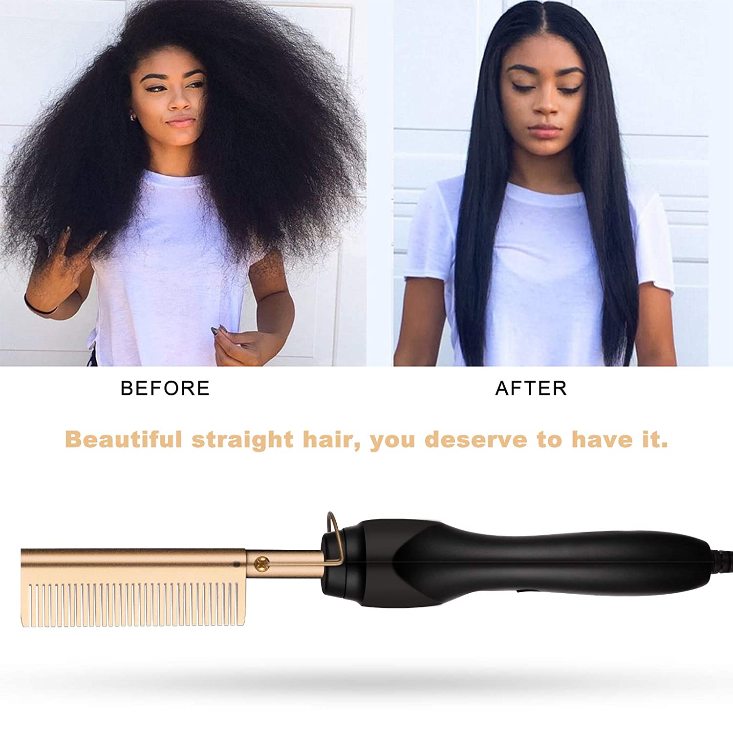 Lisseur cheveux peigne multifonctionnel cuivre lisseur & bigoudi brosse Anti-brûlure barbe cheveux lisseur peigne fers plats