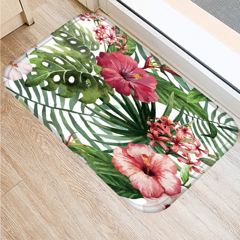 Tropisk monstera mønster køkken indgang 40*60cm dørs måtte koral fløjl tæppe dørmåtte indendørs gulvmåtter skridsikker tæppe 48233: 2dd-48233-002