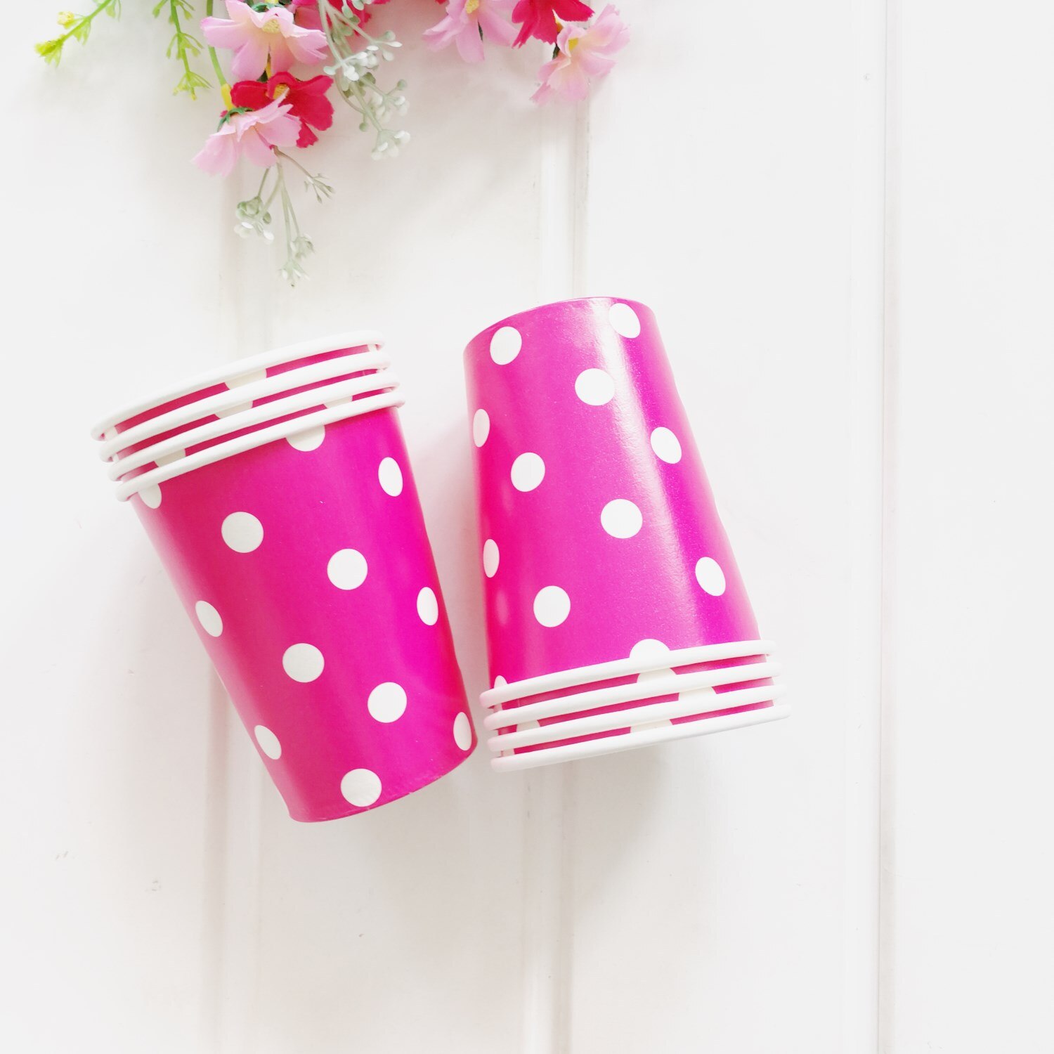 12pcs party polka dot paper cup disposable party paper cup wedding children birthday party supplies cold drink cup: rose
