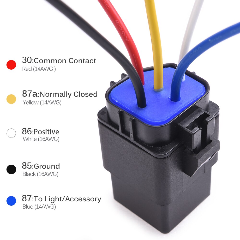 MICTUNING 5pcs 40/30A Waterproof Relay Harness Set 12V 5-PIN SPDT Automotive Relay with Heavy Duty 16AWG 14AWG Pre-wired Harness