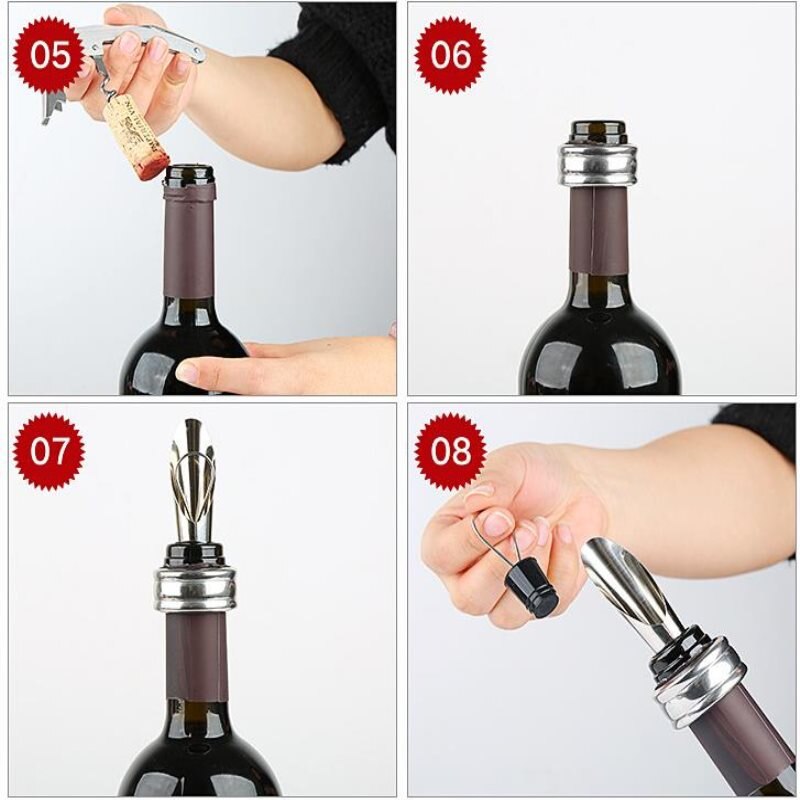 ORGANBOO 5 stks/set Fles-Vormige Houder Wijnfles Corkscrew & Accessoire Set Wijn Tool Set Perfect Flesopener Kurk