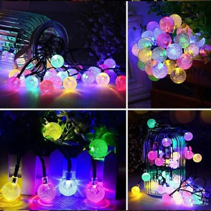 Guirnalda de luces solares para exteriores, luz de hadas de cristal, 8 modos, luz de Patio impermeable para decoración de de jardín