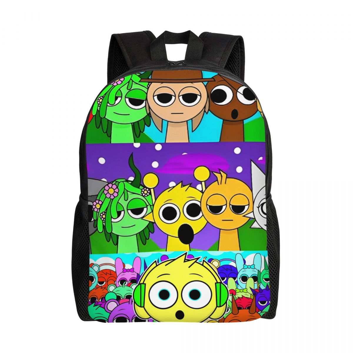 Mochila de dibujos animados Sprunki para juegos infantiles, mochilas escolares preescolares para niños y niñas: Gris oscuro