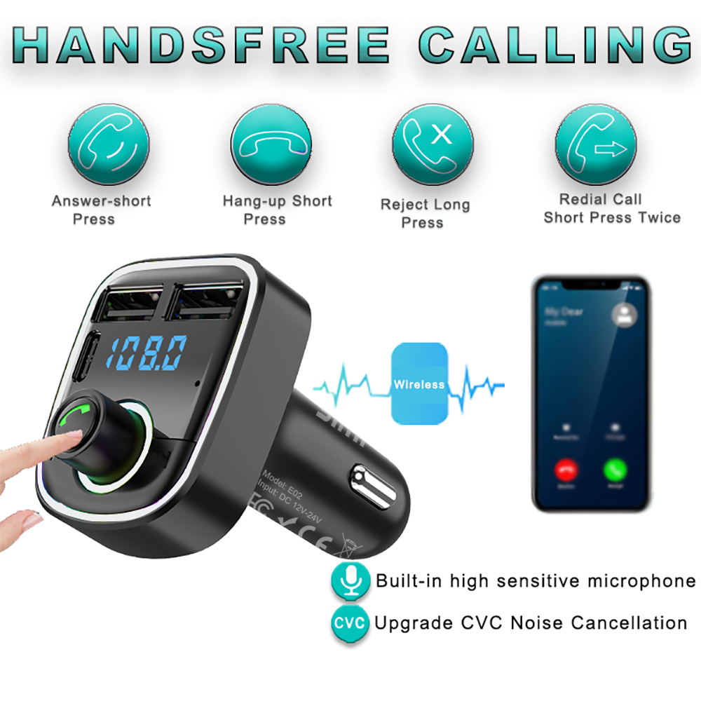 Transmetteur FM Bluetooth, modulateur d'autoradio mains libres, lecteur MP3 avec adaptateur de Charge USB Super rapide pour voiture