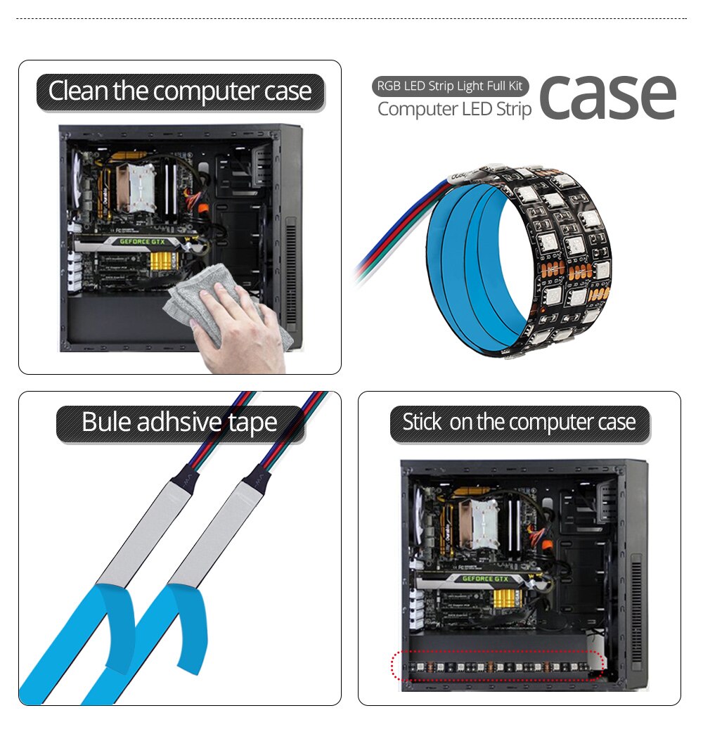 SATA LED Strip Light 5050 RGB DC12V Sata power supply interface for PC Computer Case,17Key RF Remote Control LED Strip Light