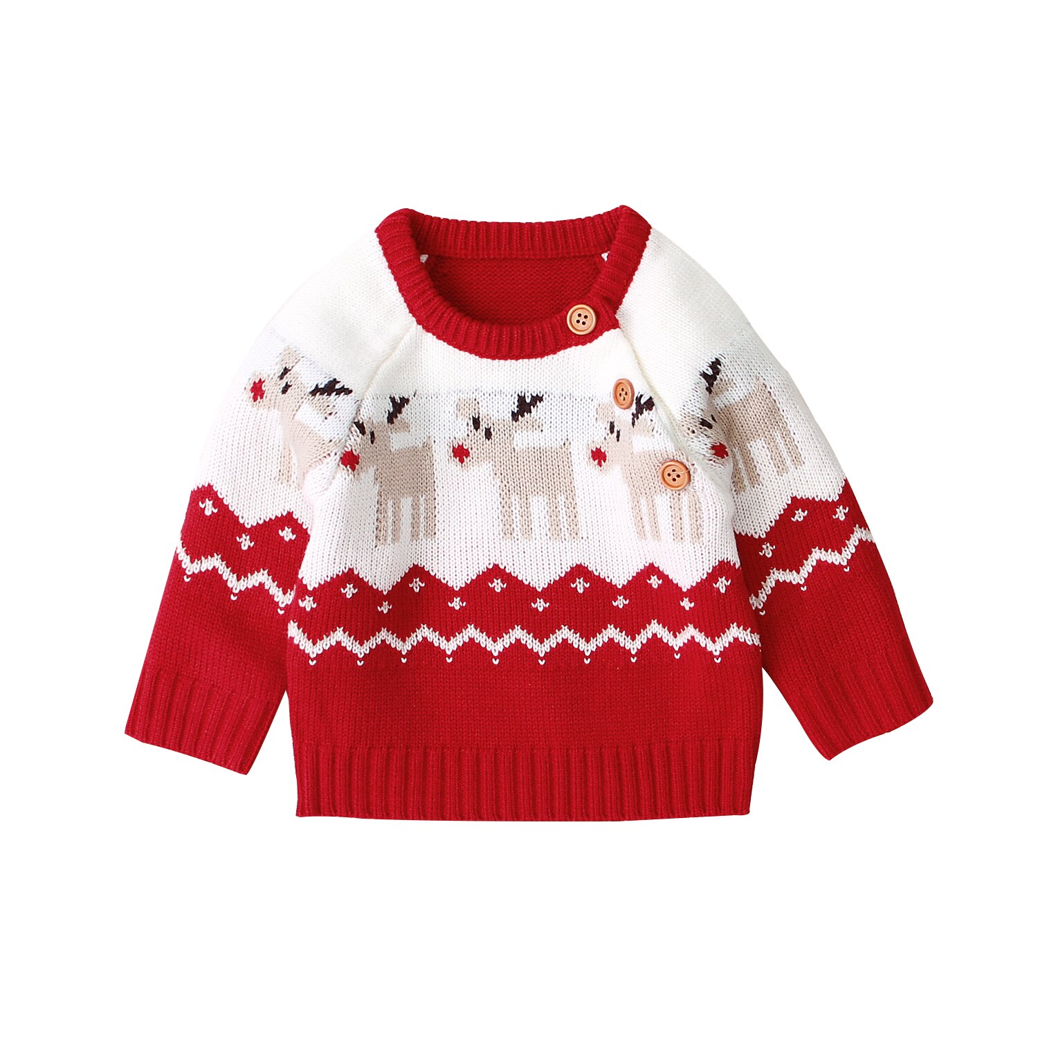 Jul børn piger dreng strikket tegneserie sweater rund hals langærmet løs sweater med elg mønster til forår og vinter: Rød / 12m