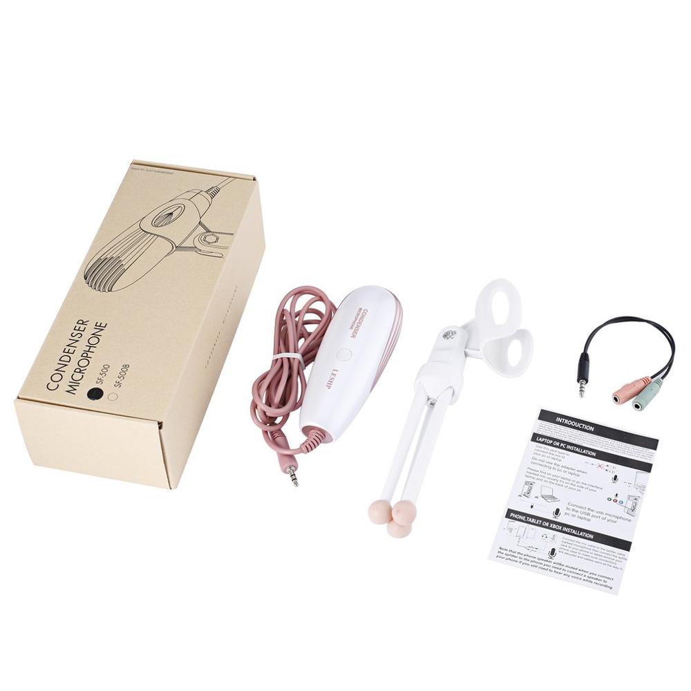 3.5mm Condenser Microphone Adjustable Streamline Studio Recording with Headphone Splitter for Video Chatting Singing