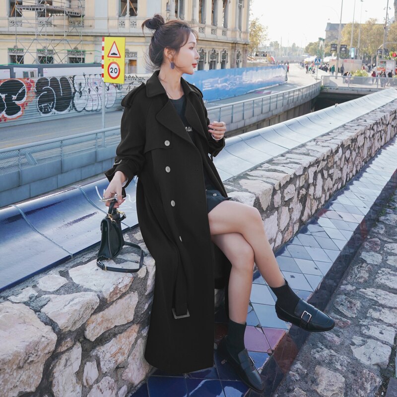 Women's Classic Double-Breasted Trench Coat with Belt