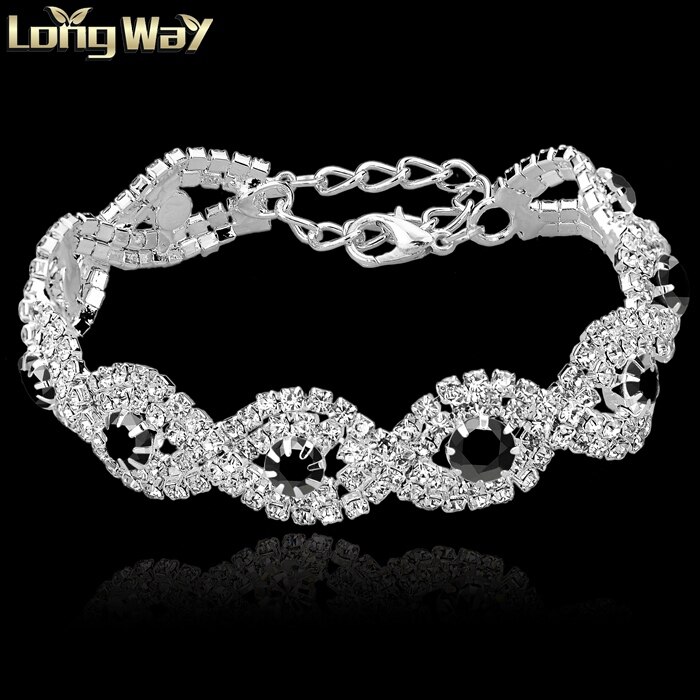 TOUCHEART Luxe Wedding Crystal Armband Met Stenen Voor Vrouwen Zilveren Armbanden Armbanden Turkse Blauwe Sieraden Armband SBR140169: silver black