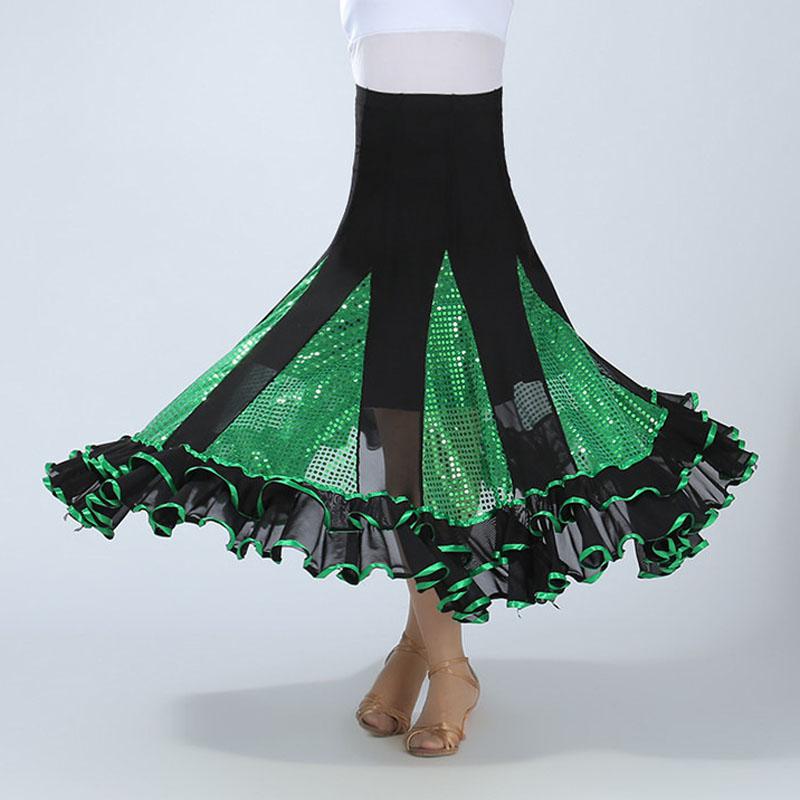 National Standard Dance Waltz Square Dancing Skirt Performance Modern Flamengo Ballet Ballroom Costumes: Green