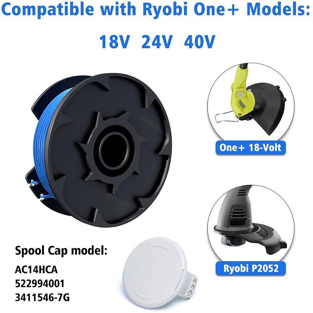 6Pcs Weeding Nylon Line Replacement Spools with 1 Cap for Ryobi Cordless Trimmer
