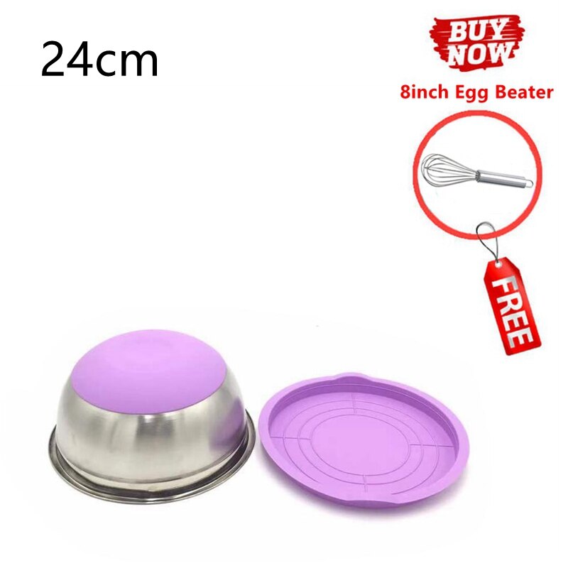 Stainless Steel Nesting Mixing Bowls with Airtight Lids Kitchen Food Salad Bowls Set Non-slip Silicone Bottom Whisking Bowls Set: 24cm-Purple