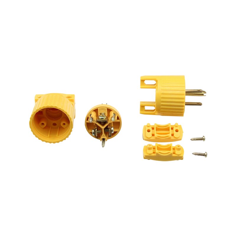 5-Pack Yellow 125V 15A 3-Pole Inline Wire Connector - Detachable Industrial Power Converter Plug for USA Taiwan