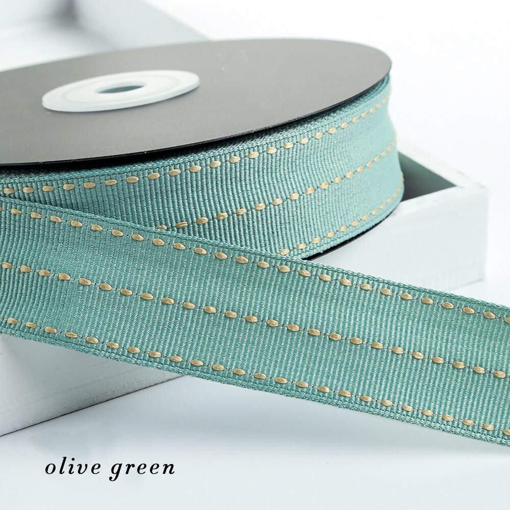 25mm 1inch Grosgrain Dotted Line Rib Ribbons Tape DIY Hairbow Bowknow Material Wedding Birthday Christmas Baking Wrapping: TDT Olive Green / 5Yards