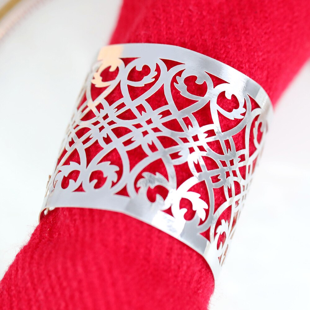 25Pcs Napkin Ring Hollow Pattern Gold and Silver Napkin Ring Wedding Party Table Decoration Kitchen Supplies Wedding Decoration