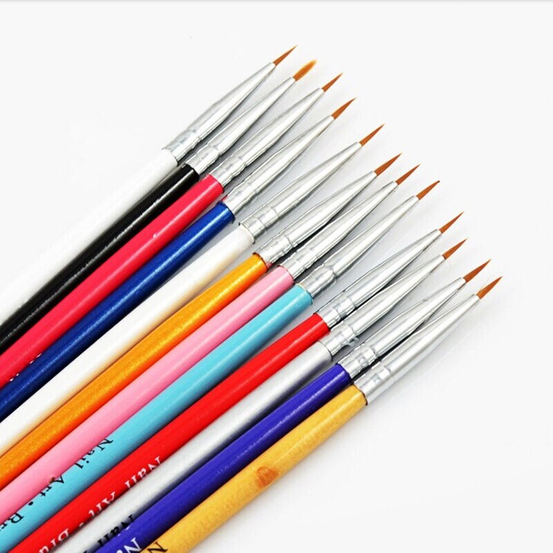 12 stk bittesmå akryl nail art tips liner maleri tegning farverige pensel pen værktøjer
