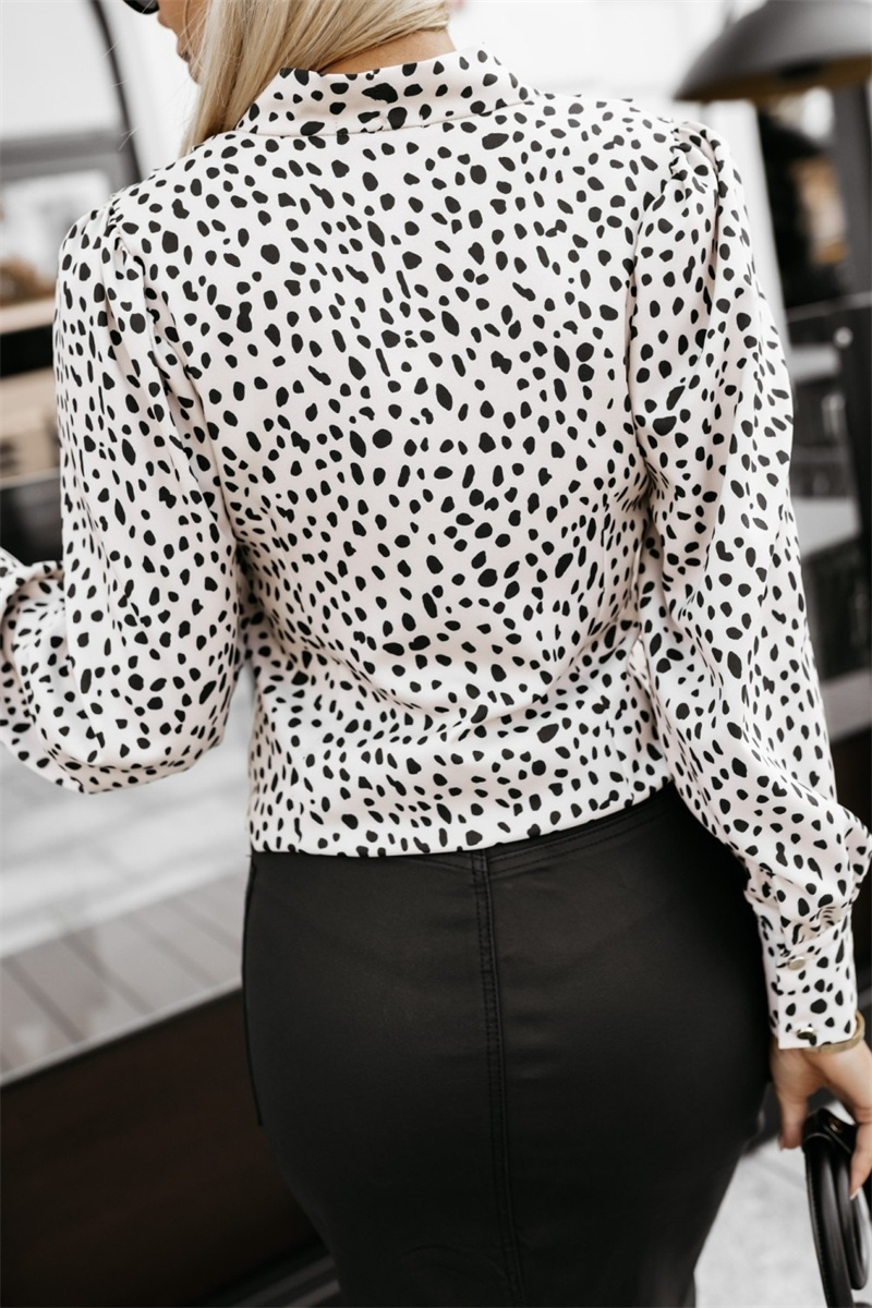 Kvinde efterår v-hals leopardprint skjorte business arbejdsbluse langærmet løs dame skjorte chic top mujer forår