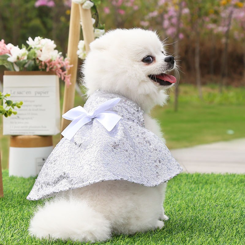 Luxury Sequin Dog Dress Bowknot Wedding Skirts for Dogs Spring Summer Puppy Pet Two-legged Princess Dresses White Girl Ropa Para: 2 / XL