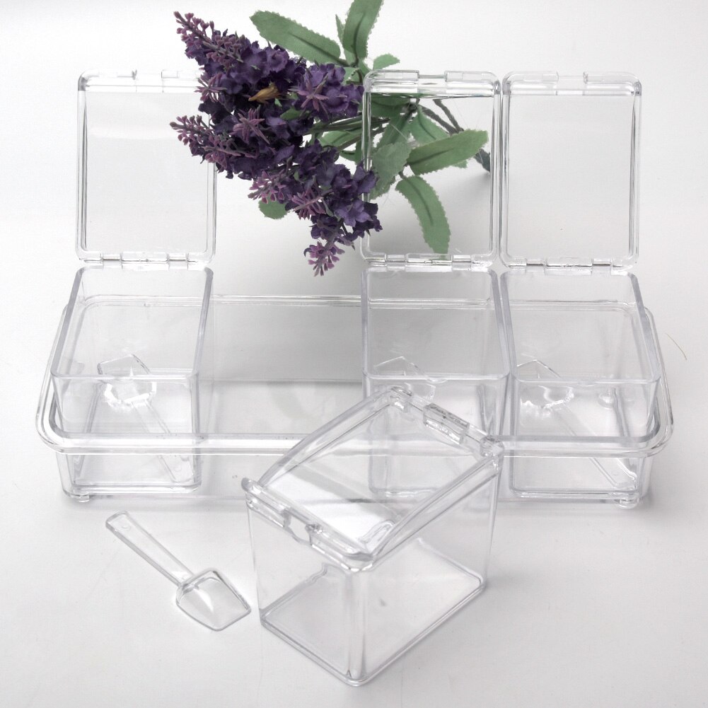 Transparet Polystyrene Seasoning Box Case Condiment Bottles Set Salt Jar Storage Box Container Kitchen Tool