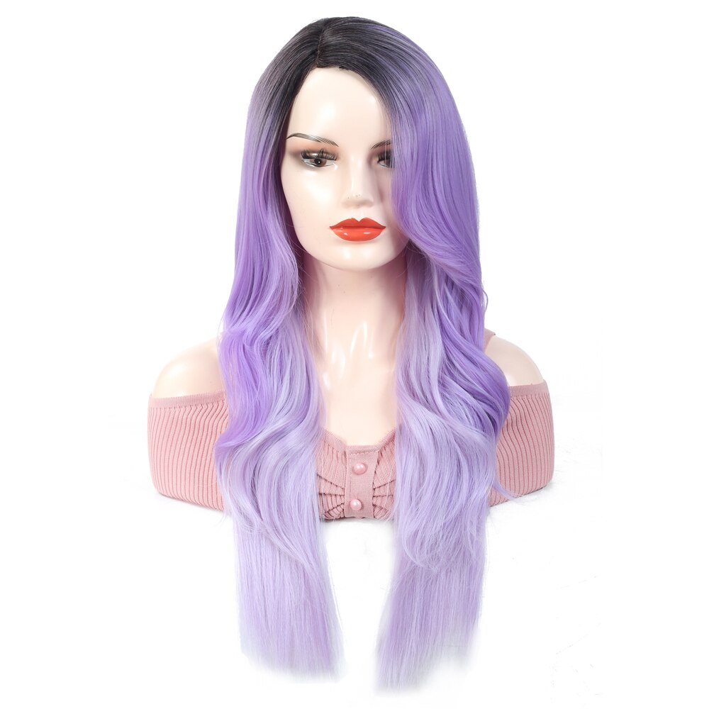 X-TRESS Split Color 2 Part Splice Wigs Black & Dark Red Heat Resistant Trendy Lace Front Synthetic Wig for White Women 26 Inches: T4-PURPLE