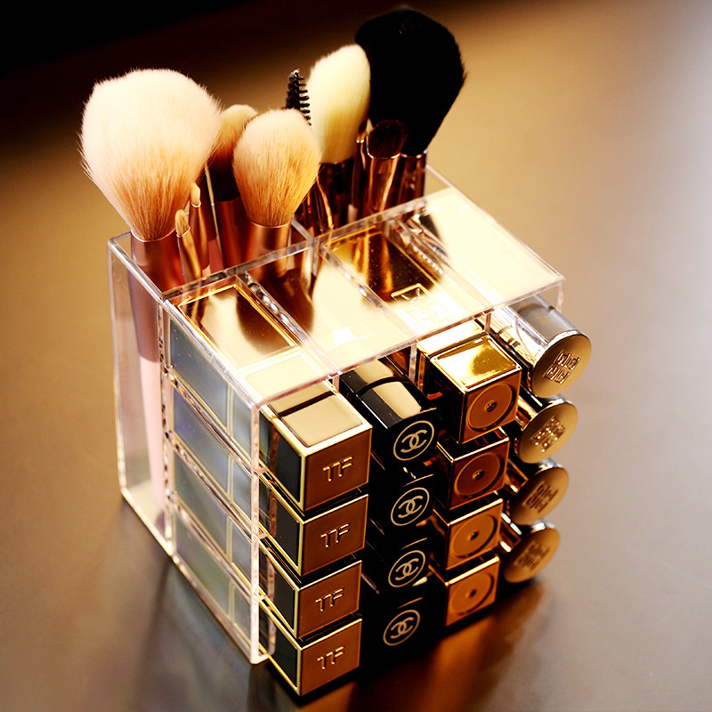 18 gitter makeup organizer læbestift opbevaring boks makeup børste holder gennemsigtig plast boks akryl læbestift lodret display