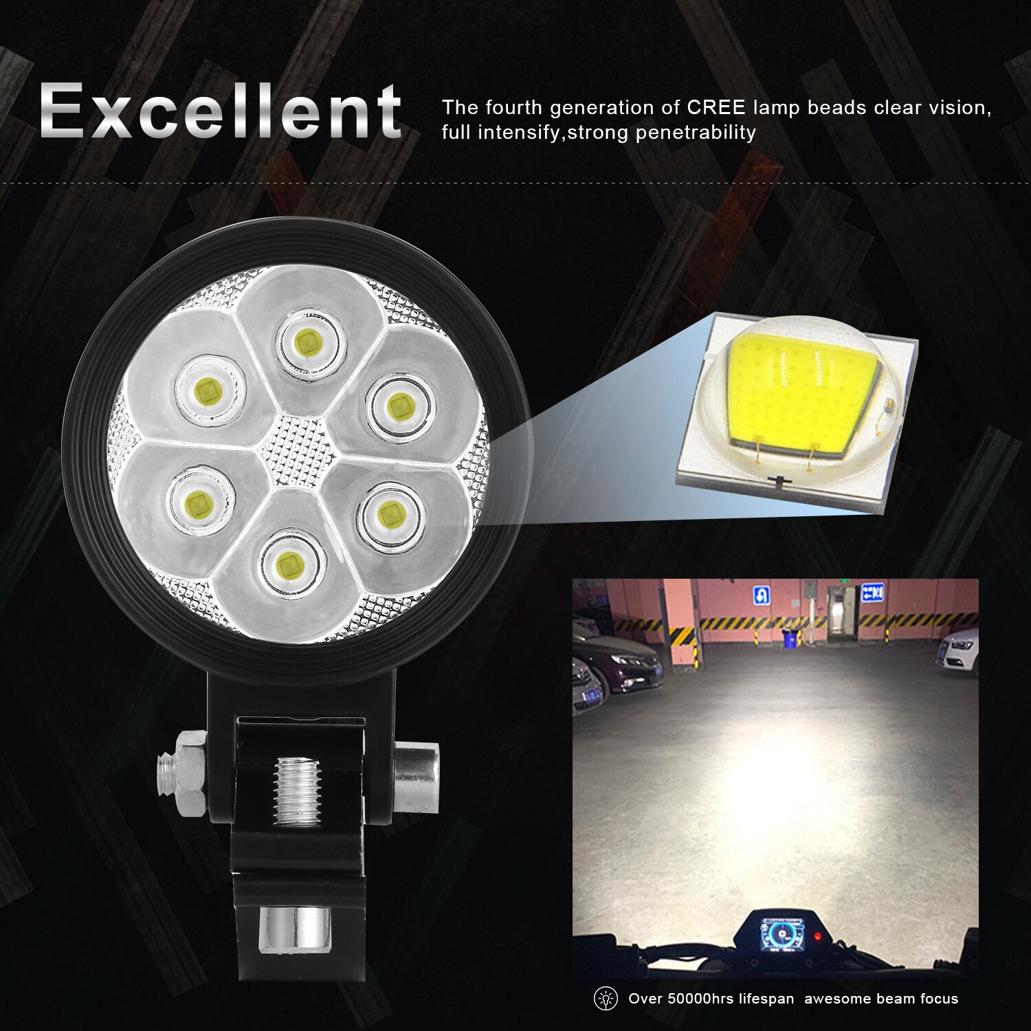 Motorcycle Led Light Headlight 6500k White Super Bright 6-Leds Working Spot Light Motorbike Fog Lamp 60W LED Scooters Spotlight