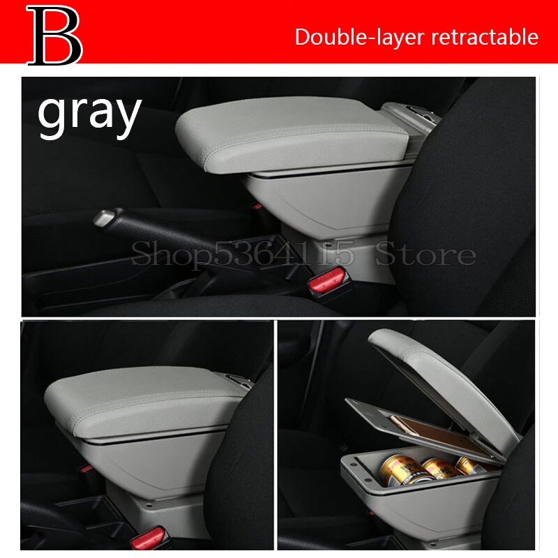Accoudoir universel en cuir pu, boîte de rangement centrale, accessoires de style automobile, main courante rotative: B gris sans usb