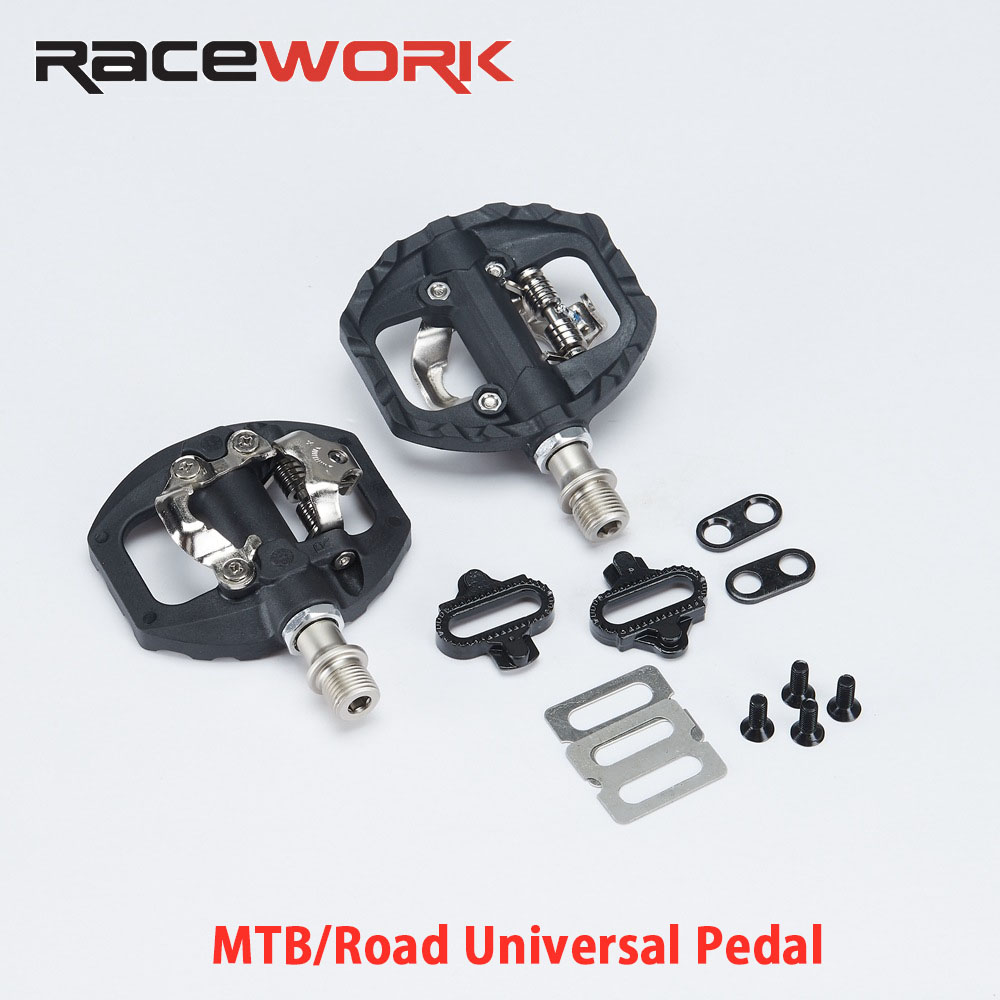 Pedal de bicicleta de montaña RACEWORK SPD-A530 Pedal de bloqueo antideslizante 2 en 1 con tacos SH51 Pedal de bloqueo de bicicleta MTB y Pedal plano de carretera