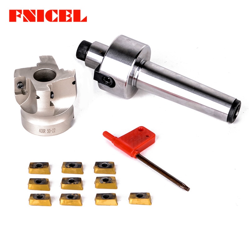 400r 50-22 vlakfrees  mt3- fmb 22-m12 schacht met 10 stuks apmt 1604 wisselplaten en sleutel voor cnc-gereedschappen