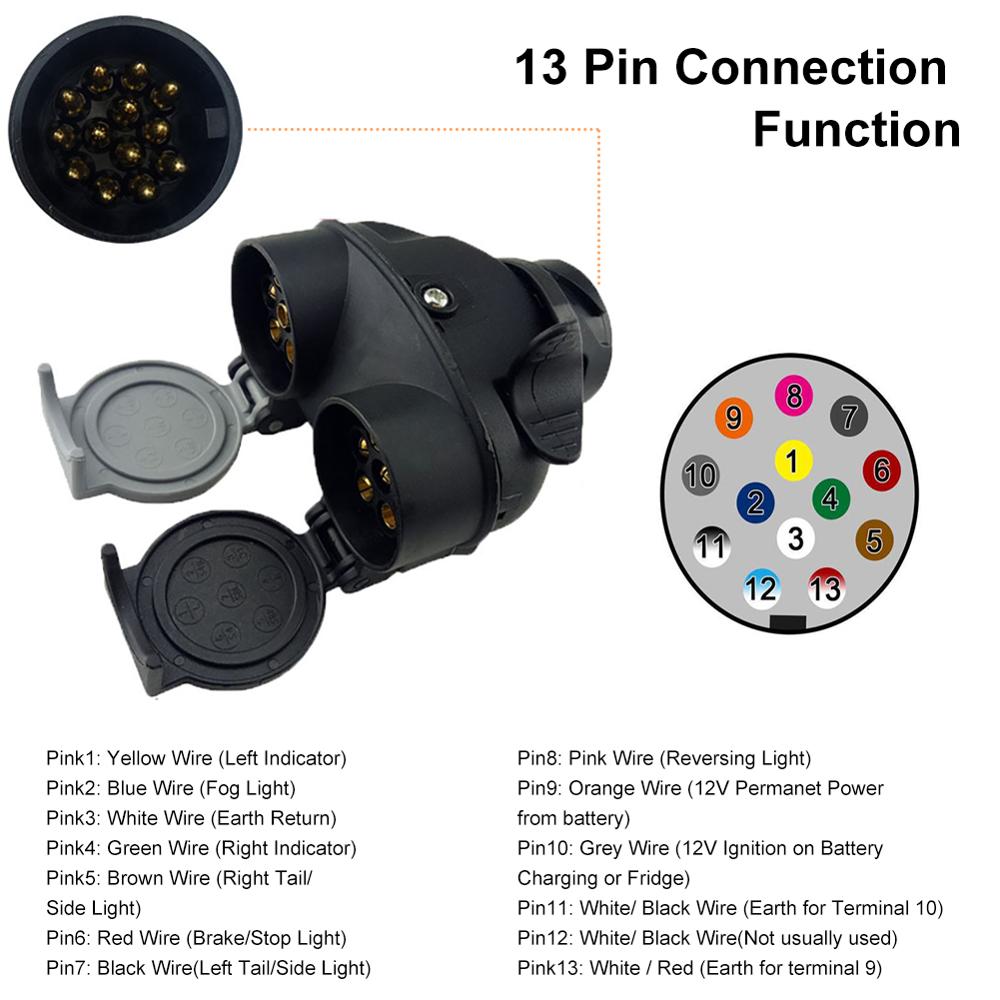 13 Pin To 7 Pin Double-head Connector RV Trailer Power Connector Plug Socket Connector Waterproof Conversion Adapter