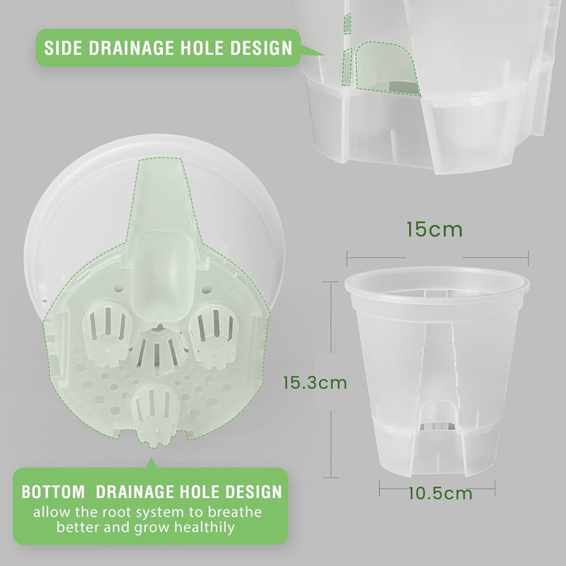 Macetas de plástico transparente de 6 pulgadas para plantas de vivero, macetas de jardín de plástico, macetas de autorriego, 5 paquetes con reserva profunda