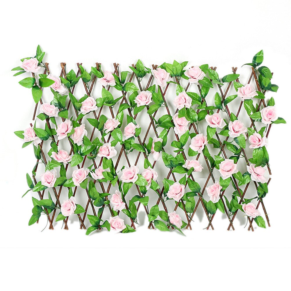 Expandable Faux Privacy Fence Wooden Hedge With Artificial Flowers Leaves Garden Decoration Retractable Fence: Pink 70cm