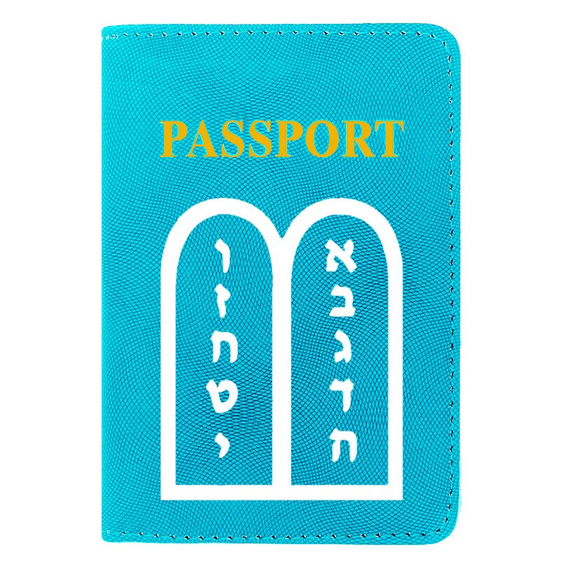 Vintage Ten Commandments Pattern Printing Women Men Passport Cover Leather Travel ID Credit Card Holder Purse: BZ894-Blue