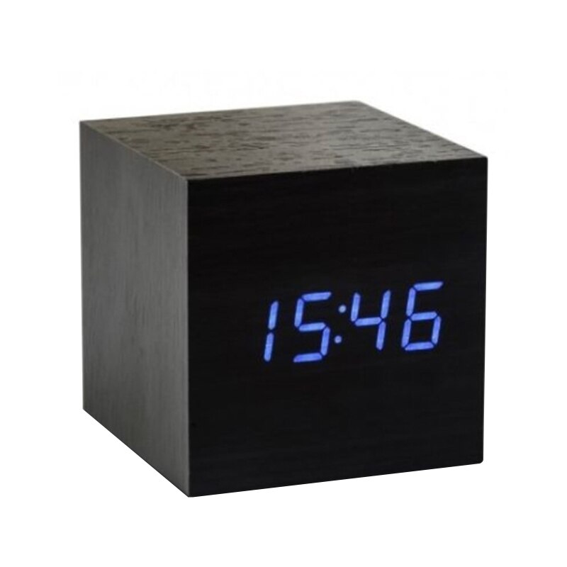 Wooden Led Alarm Clock Electronic Digital Display Time Clock Mute Cube Clocks for Home Bedroom Dormitory Waking Up Wood Trend